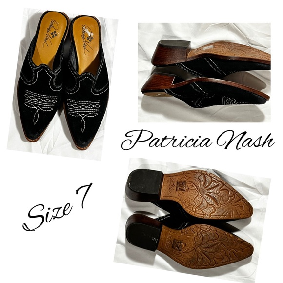 Patricia Nash Black Mules with Brown Sole - Picture 1 of 1